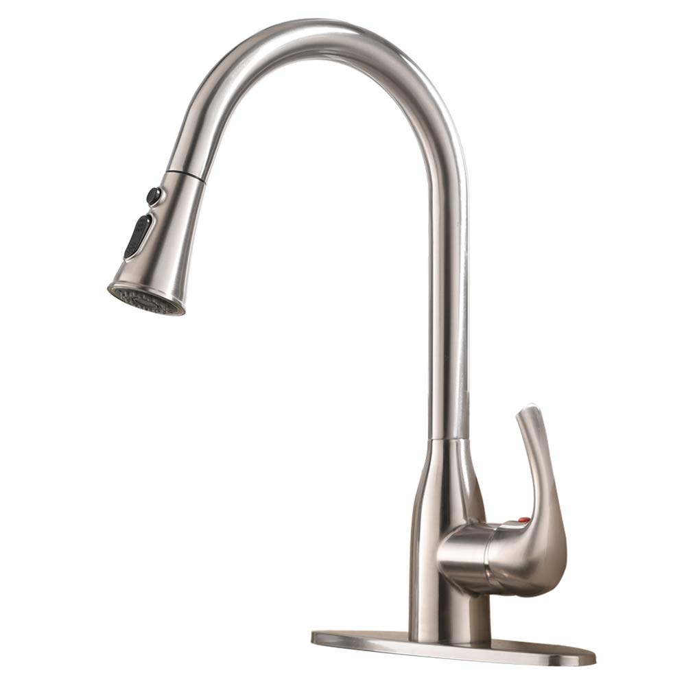 VESLA HOME Single Handle High Arc Brushed Nickel Pull out Kitchen Faucet,Single Level Stainless Steel Kitchen Sink Faucets with Pull down Sprayer