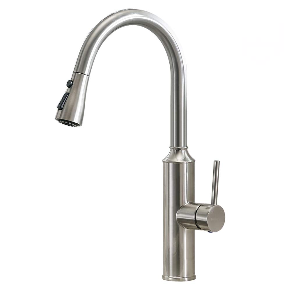 VESLA HOME Commercial Lead Free Stainless Steel Single Handle Pull Down Out Sprayer Kitchen Faucets, Kitchen Sink Faucet Brushed Nickel