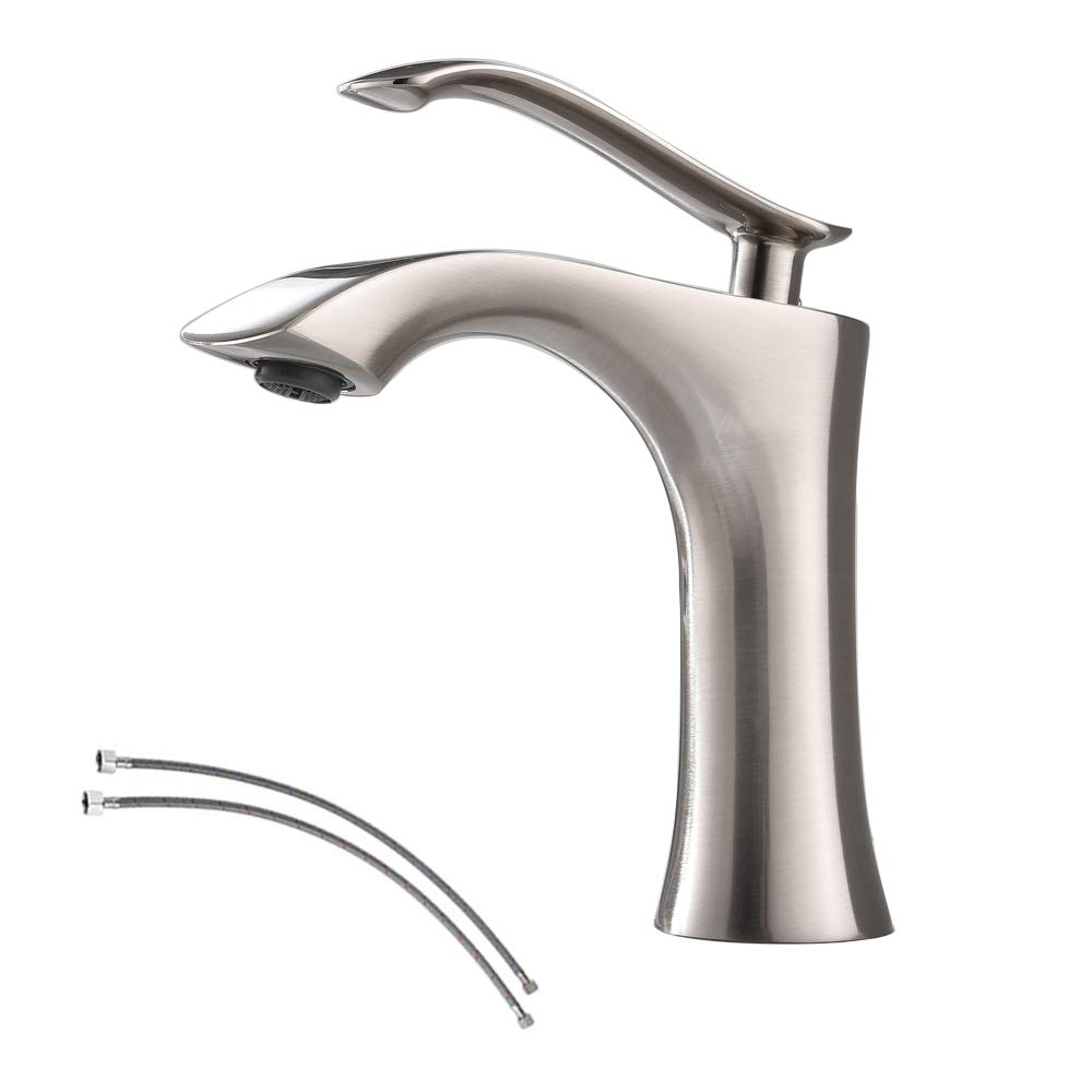 VESLA HOME Commercial Brushed Nickel Single Handle Brass Bathroom Faucet,Bathroom Vessel Sink Faucet With Two 3/8