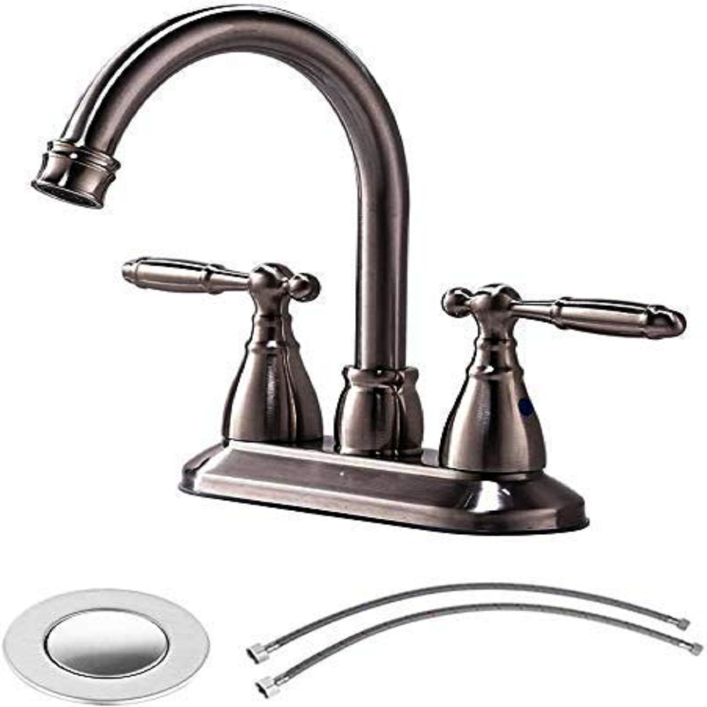 VESLA HOME Modern Stainless Steel Two Handle Bathroom Faucet, Brushed Nickel Bathroom Vanity Sink Faucet without Drain