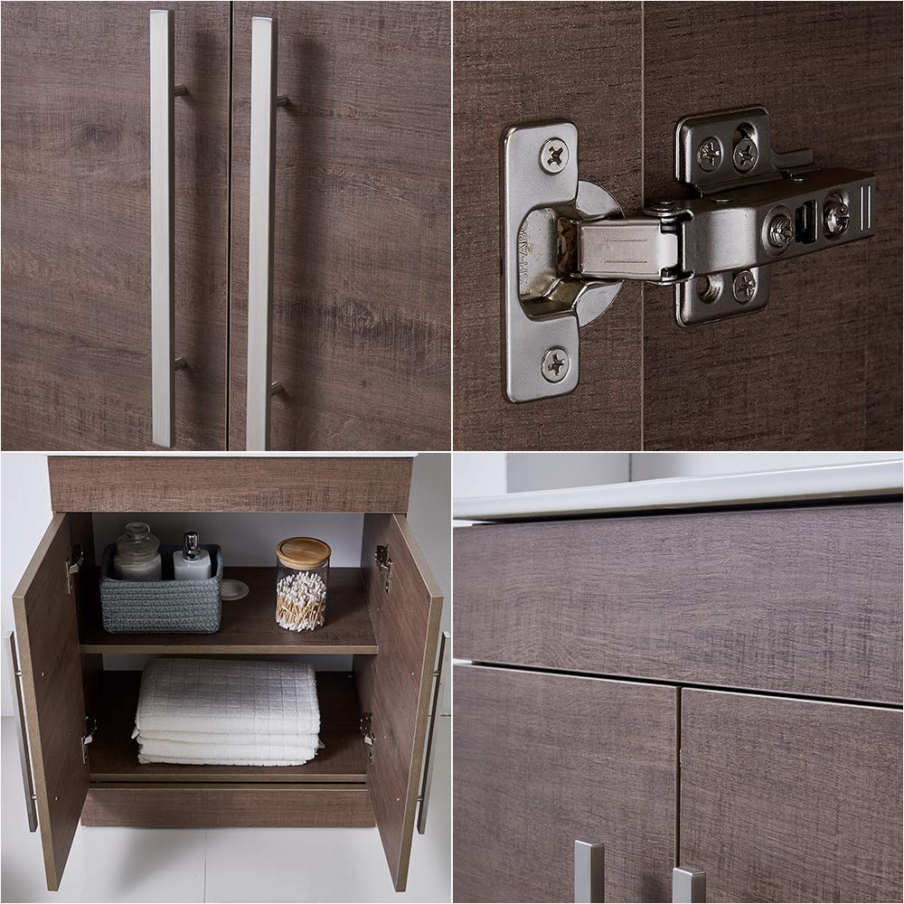 VESLA HOME Modern 24” Brown wood grain Stand Bathroom Vanity Sink Combo, 2 Door Bathroom Cabinet with Ceramic Vessel Sink